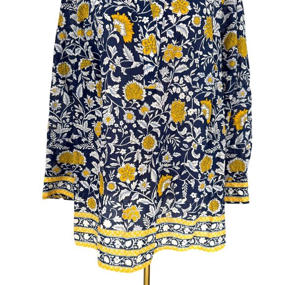 Talbots 1X Fabulous Floral Popover Top Split Neck Long Sleeve Navy Yellow Blouse - Picture 4 of 10